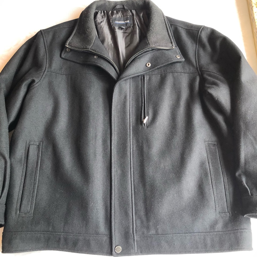 London Fog Black Winter Jacket Men’s Size XXL Stand Collar Wool Blend Warm Coat